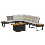 2 Piece Garden Sofa Set with Cushions Black Poly Rattan&Acacia
