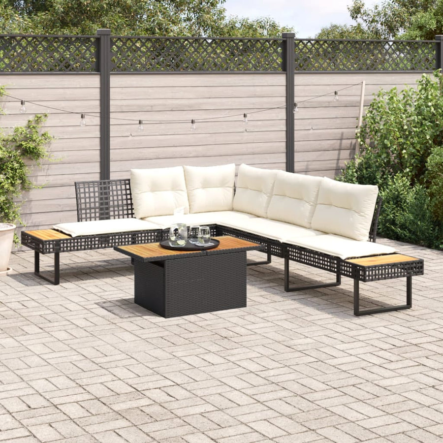 2 Piece Garden Sofa Set with Cushions Black Poly Rattan&Acacia