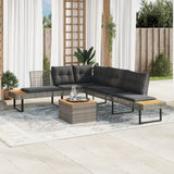2 Piece Garden Sofa Set with Cushions Grey Poly Rattan and Acacia - Front View