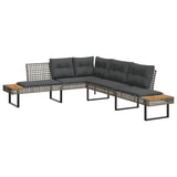 2 Piece Garden Sofa Set with Cushions Grey Poly Rattan and Acacia - Side View