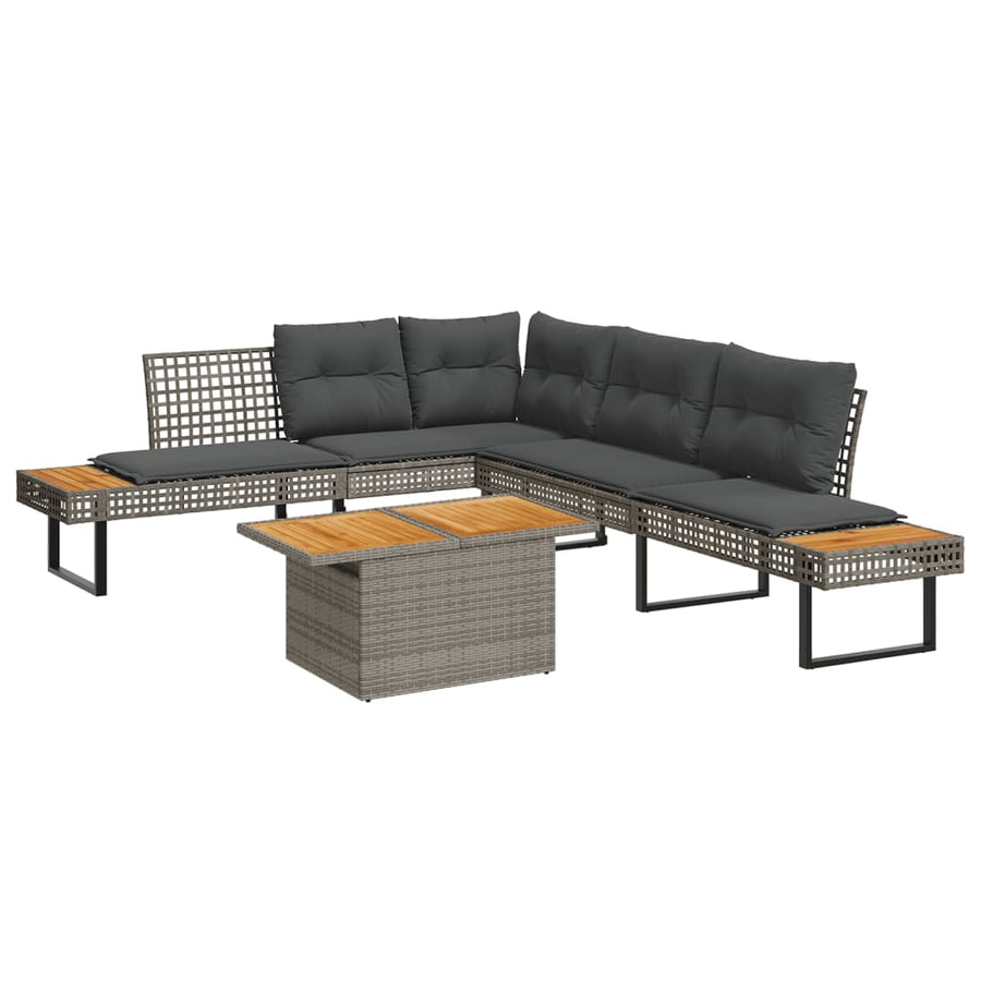 2 Piece Garden Sofa Set with Cushions Grey Poly Rattan&Acacia