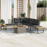 2 Piece Garden Sofa Set with Cushions Grey Poly Rattan and Acacia - Front View