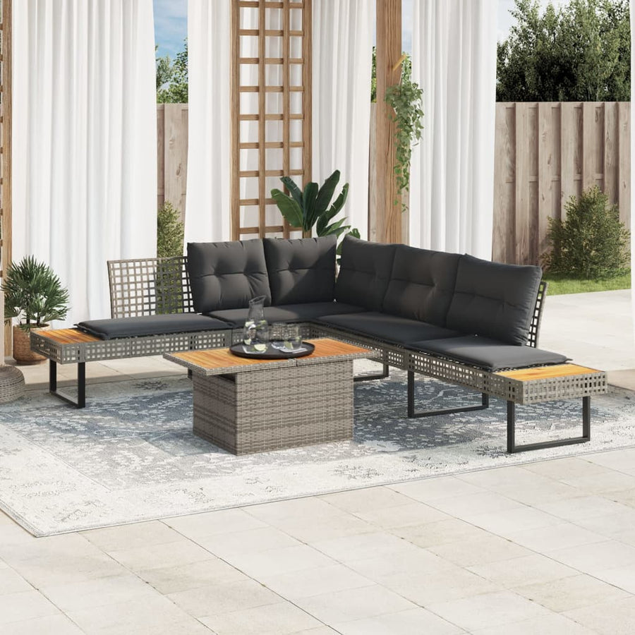 2 Piece Garden Sofa Set with Cushions Grey Poly Rattan&Acacia