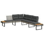 2 Piece Garden Sofa Set with Cushions Grey Poly Rattan&Acacia