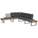 2 Piece Garden Sofa Set with Cushions Grey Poly Rattan and Acacia - Side View
