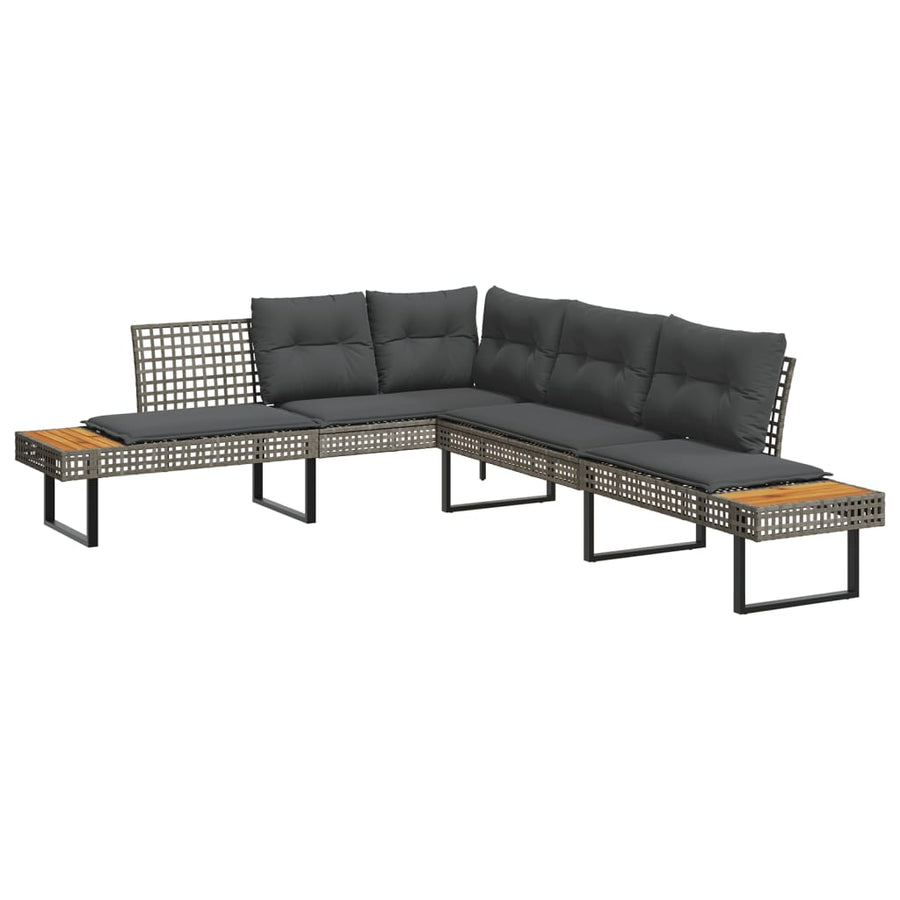 2 Piece Garden Sofa Set with Cushions Grey Poly Rattan&Acacia