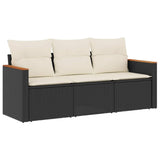 3 Piece Garden Sofa Set with Cushions Black Poly Rattan - Front View