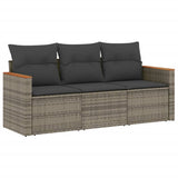 3 Piece Garden Sofa Set with Cushions Grey Poly Rattan - Front View