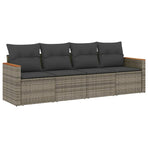 4 Piece Garden Sofa Set with Cushions Grey Poly Rattan