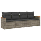 4 Piece Garden Sofa Set with Cushions Grey Poly Rattan - Front View