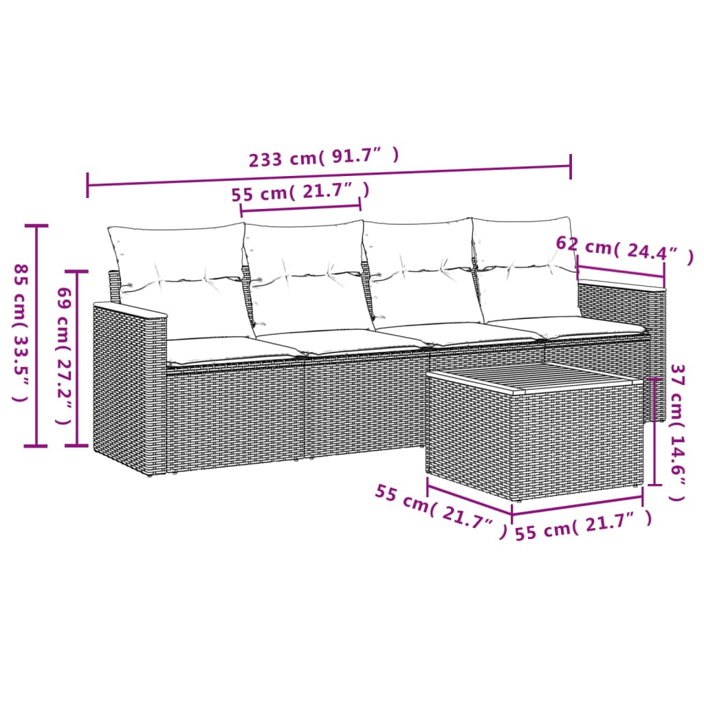 5 Piece Garden Sofa Set with Cushions Grey Poly Rattan