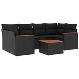 7 Piece Garden Sofa Set with Cushions Black Poly Rattan - Front View