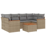 7 Piece Garden Sofa Set with Cushions Beige Poly Rattan - Front View