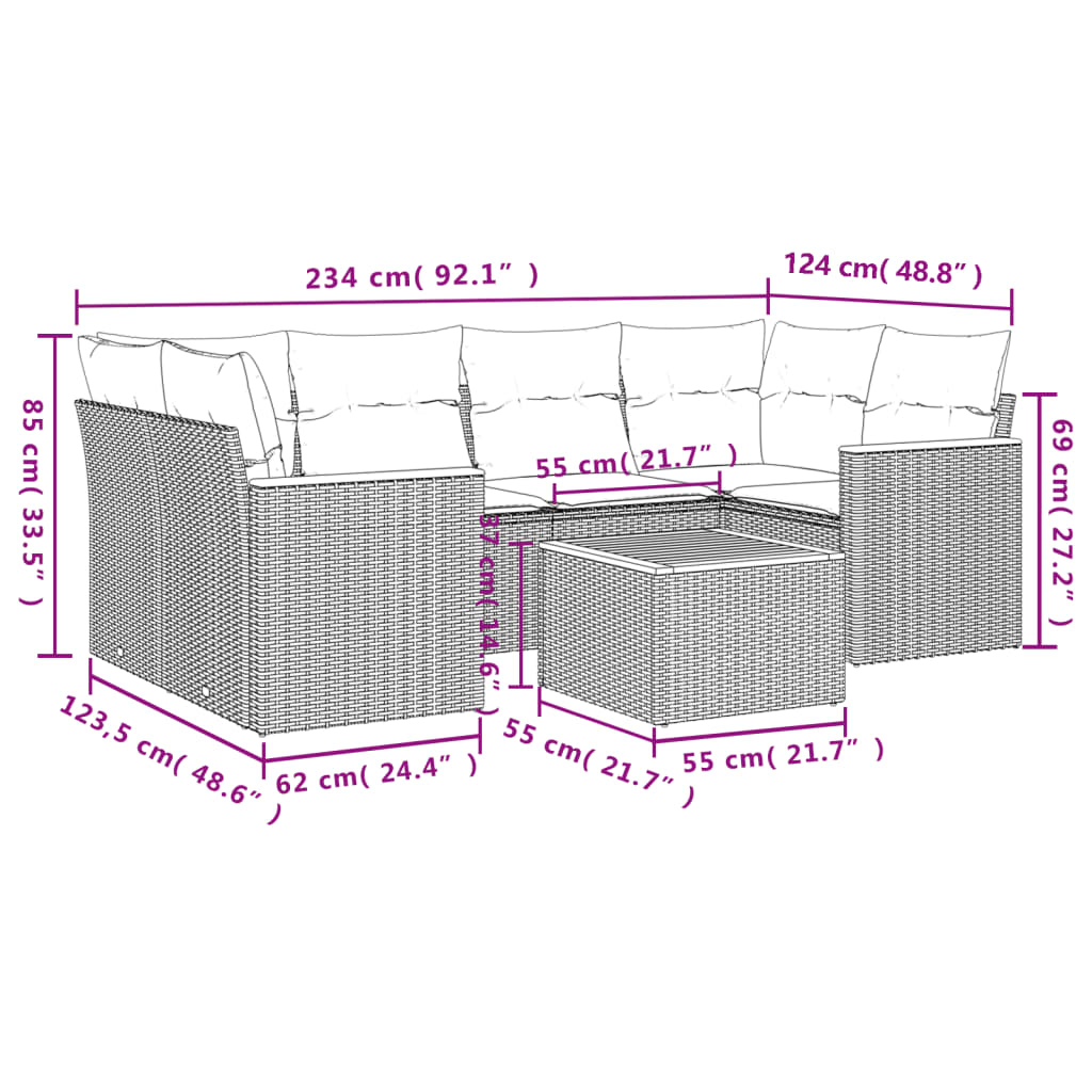 7 Piece Garden Sofa Set with Cushions Beige Poly Rattan