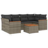 7 Piece Garden Sofa Set with Cushions Grey Poly Rattan - Front View