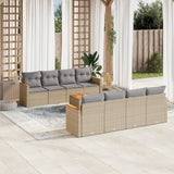 9 Piece Garden Sofa Set with Cushions Beige Poly Rattan