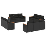 12 Piece Garden Sofa Set with Cushions Black Poly Rattan - Front View