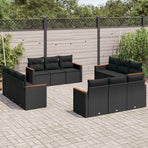 12 Piece Garden Sofa Set with Cushions Black Poly Rattan