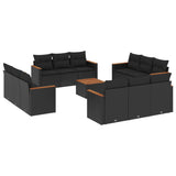 13 Piece Garden Sofa Set with Cushions Black Poly Rattan - Front View