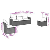 5 Piece Garden Sofa Set with Cushions Black Poly Rattan - Side View