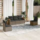5 Piece Garden Sofa Set with Cushions Grey Poly Rattan