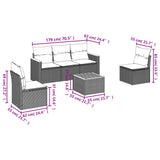 6 Piece Garden Sofa Set with Cushions Black Poly Rattan - Side View