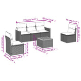 6 Piece Garden Sofa Set with Cushions Black Poly Rattan - Side View