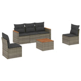 6 Piece Garden Sofa Set with Cushions Grey Poly Rattan - Front View