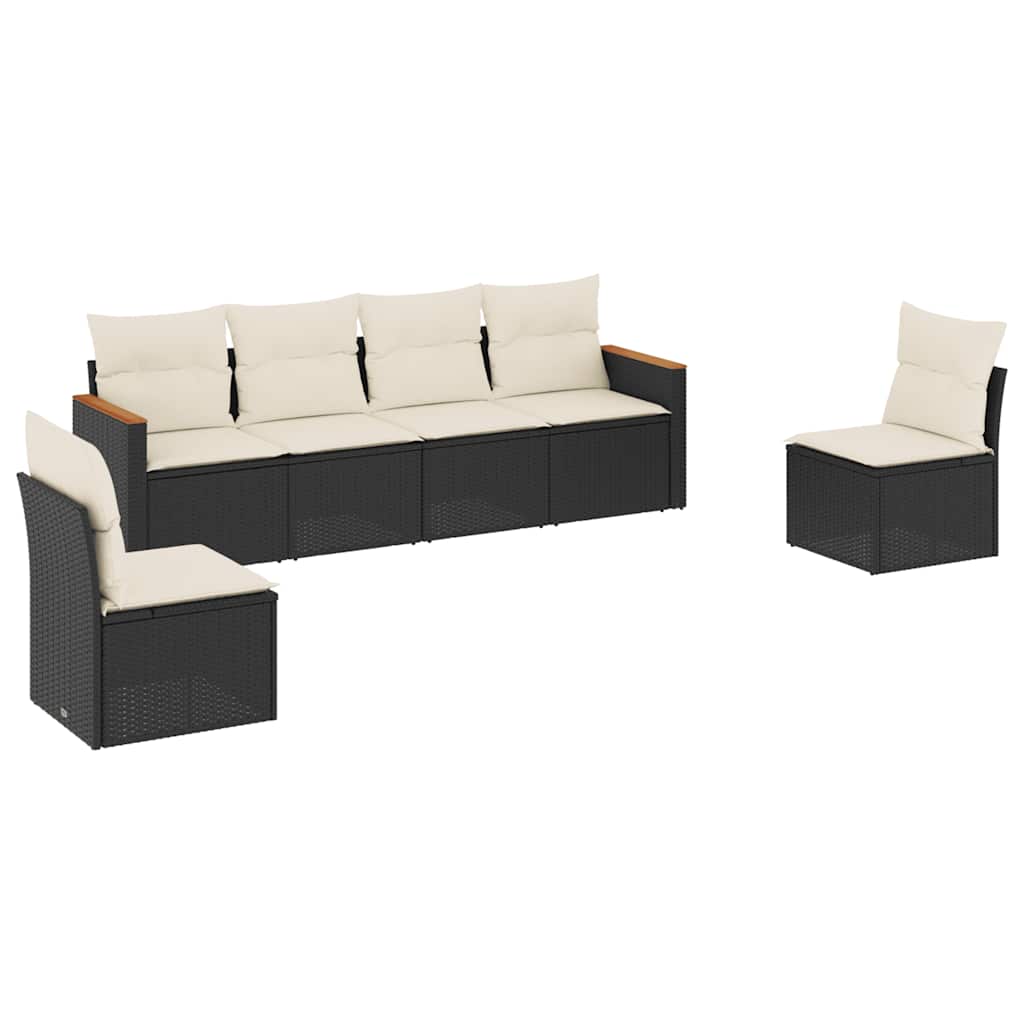 6 Piece Garden Sofa Set with Cushions Black Poly Rattan