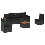 7 Piece Garden Sofa Set with Cushions Black Poly Rattan - Front View