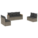 7 Piece Garden Sofa Set with Cushions Grey Poly Rattan - Front View