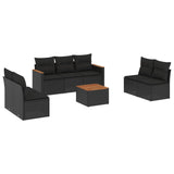 8 Piece Garden Sofa Set with Cushions Black Poly Rattan - Front View