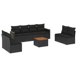 9 Piece Garden Sofa Set with Cushions Black Poly Rattan - Front View