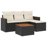 5 Piece Garden Sofa Set with Cushions Black Poly Rattan - Front View
