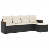 5 Piece Garden Sofa Set with Cushions Black Poly Rattan - Front View