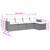 5 Piece Garden Sofa Set with Cushions Black Poly Rattan - Side View