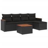 6 Piece Garden Sofa Set with Cushions Black Poly Rattan - Front View