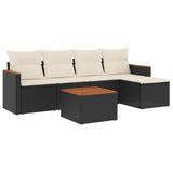 6 Piece Garden Sofa Set with Cushions Black Poly Rattan - Front View
