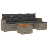 6 Piece Garden Sofa Set with Cushions Grey Poly Rattan - Front View