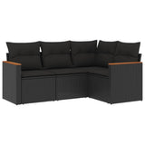 4 Piece Garden Sofa Set with Cushions Black Poly Rattan - Front View