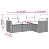 4 Piece Garden Sofa Set with Cushions Black Poly Rattan - Side View