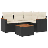 5 Piece Garden Sofa Set with Cushions Black Poly Rattan