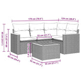 5 Piece Garden Sofa Set with Cushions Black Poly Rattan - Side View