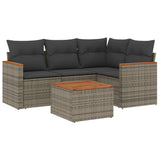 5 Piece Garden Sofa Set with Cushions Grey Poly Rattan - Front View