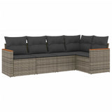 5 Piece Garden Sofa Set with Cushions Grey Poly Rattan - Front View