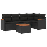 6 Piece Garden Sofa Set with Cushions Black Poly Rattan - Front View