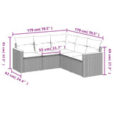 5 Piece Garden Sofa Set with Cushions Grey Poly Rattan