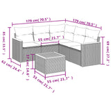 6 Piece Garden Sofa Set with Cushions Grey Poly Rattan - Side View