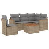 6 Piece Garden Sofa Set with Cushions Beige Poly Rattan - Front View