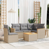 6 Piece Garden Sofa Set with Cushions Beige Poly Rattan
